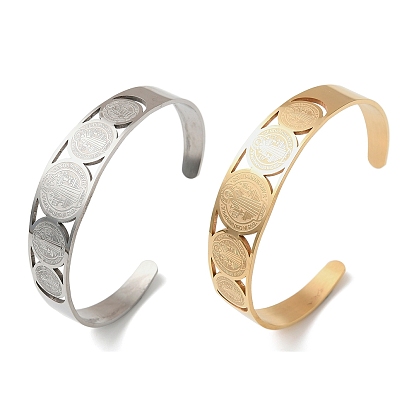 Религия 201 браслеты-манжеты из нержавеющей стали для женщин, плоские круглые с святым Бенедиктом