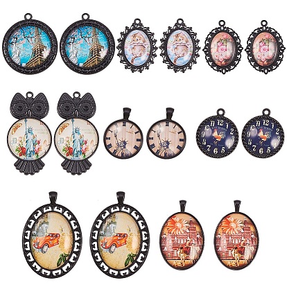 DIY Pendant Making, with Alloy Cabochon Setting and Clear Glass Cabochons, Mixed Shapes
