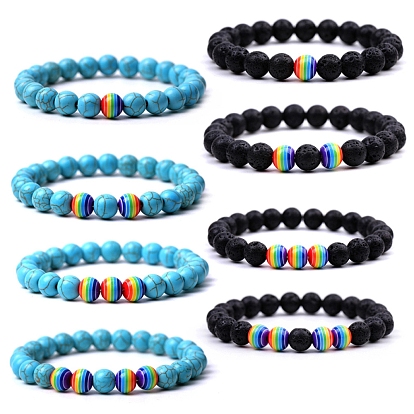 Natural & Synthetic Mixed Gemstone & Glass Round Beaded Stretch Bracelet