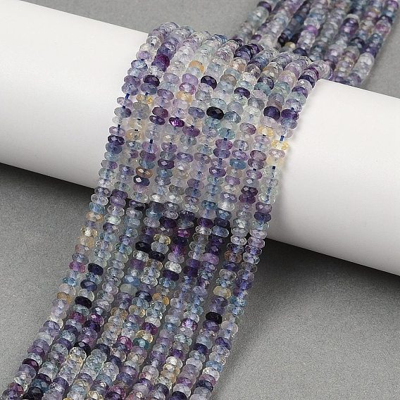 Природных красочные флюорита бисер нитей, граненые, рондель
