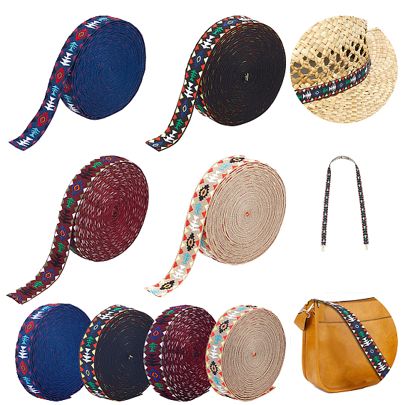 20 ярды 4 цвета плоские вышитые полиэстеровые ленты в этническом стиле, жаккардовая лента, тирольская лента, аксессуары для одежды