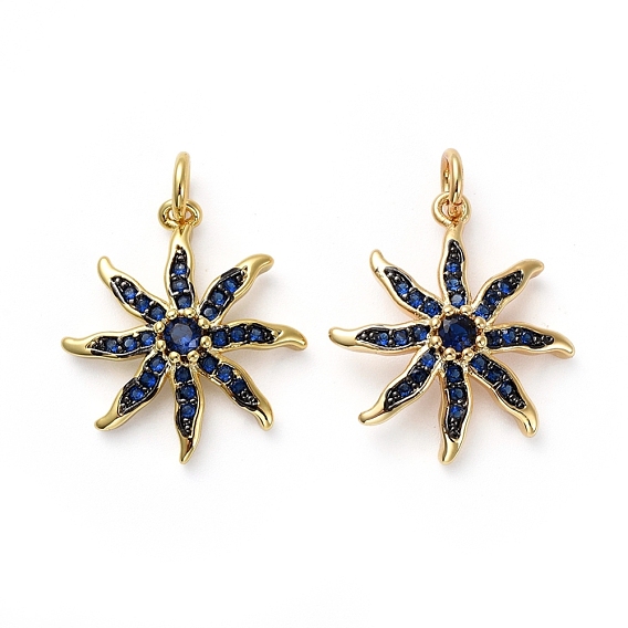 Латунные микро-паве синие подвески с фианитом, с прыжковых колец, цветок