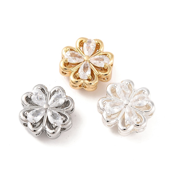 Латунные микропаве из прозрачного кубического циркония, без кадмия, без никеля и без свинца, клевер