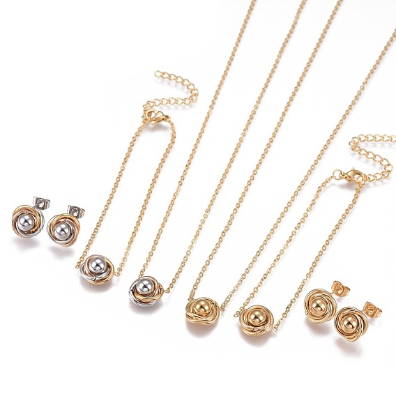 304 définit bijoux en acier inoxydable, Bracelets, colliers et boucles d'oreilles, fleur