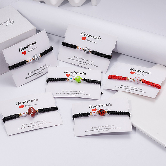 Спортивная тематика пластиковые подвески плетеные браслеты из бусин, регулируемые браслеты из нейлона, с подарочной картой