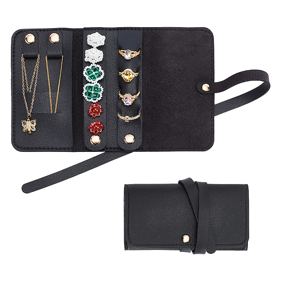 2Pcs PU Leather Jewelry Rolls for Rings Earrings Necklaces, Rectangle