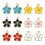 24Pcs 6 Colors Alloy Enamel Pendants, Flower Charms, Golden