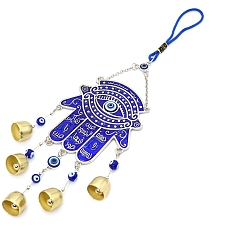 Hamsa Hand/Hand of Miriam with Evil Eye Metal Enamel Wind Chime, Metal Bells Hanging Wall Ornaments