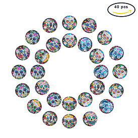PandaHall Elite Candy Skull Pattern Glass Flatback Cabochons for DIY Projects, Half Round/Dome