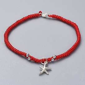 Tisser des bracelets à breloques, avec du fil de nylon, 925 fermoirs et breloques en forme de griffe de homard en argent sterling, des boîtes en carton, étoile de mer / étoiles de mer