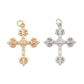 Brass Micro Pave Cubic Zirconia Pendants, with Jump Ring, Cross Charms