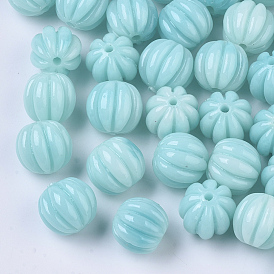 Synthetic Coral Corrugated Melon Beads, Dyed, Imitation Jade, Round