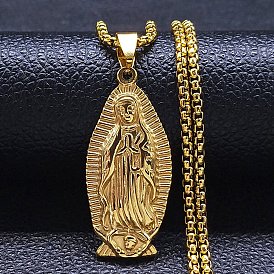304 Stainless Steel Pendant Necklaces, Virgin Mary