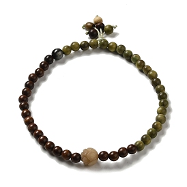 Sandalwood Beaded Stretch Bracelets, with Resin Flower Beads