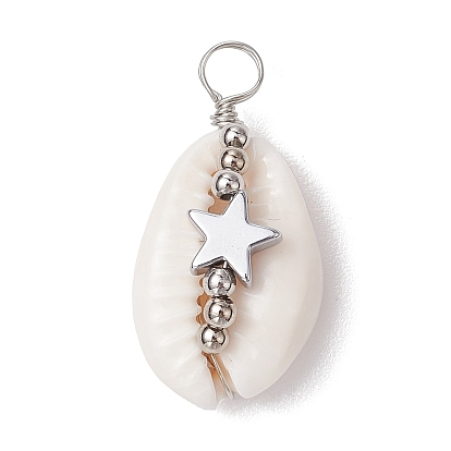 Подвески в форме ракушки из натуральной медной проволоки в виде ракушки каури, подвески из синтетического немагнитного гематита с гальваническим покрытием в форме звезды/сердца