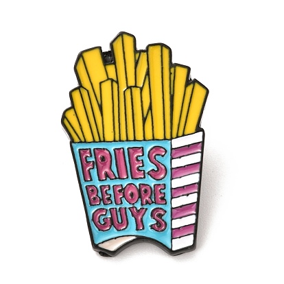 Alloy Enamel Brooches, Enamel Pin, with Butterfly Clutches, French Fries with Word Fries Before Guys, Electrophoresis Black