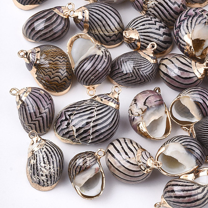 Electroplate Spiral Shell Pendants, with Iron Findings, Golden