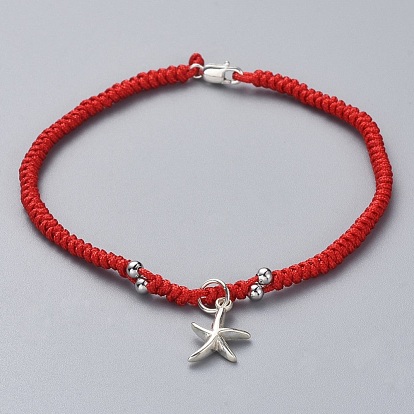 Tisser des bracelets à breloques, avec du fil de nylon, 925 fermoirs et breloques en forme de griffe de homard en argent sterling, des boîtes en carton, étoile de mer / étoiles de mer