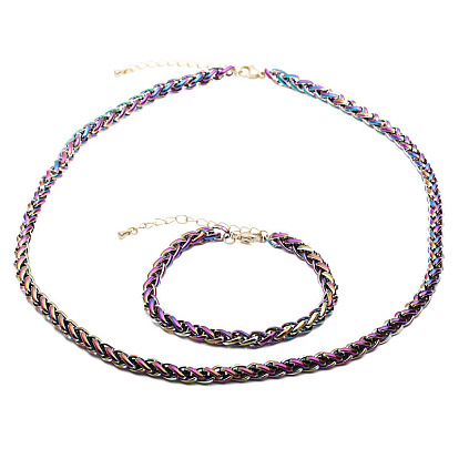 Cool Chain Jewelry Set - Punk Hip-hop Style Copper Oil Drip Necklace Bracelet.