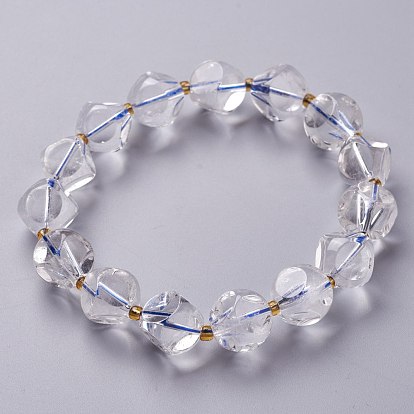 Faceted Natural Gemstone Stretch Beaded Bracelets, with Glass Beads, Six Sided Celestial Dice