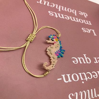 Boho Chic Miyuki Beaded Seahorse Bracelet - Handmade Animal Jewelry for Women