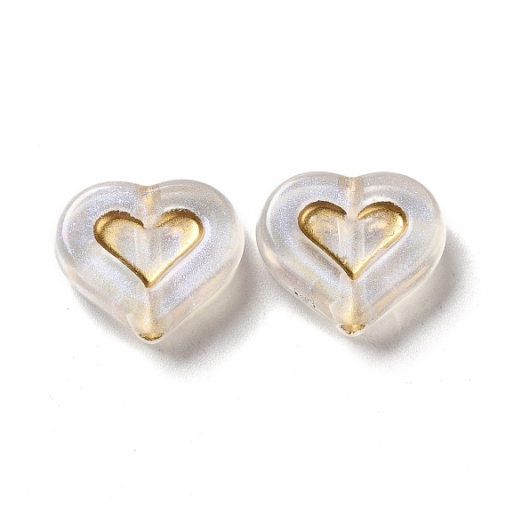 Прозрачных бусин акриловые покрытия, золотой металл обвитыми, сердце