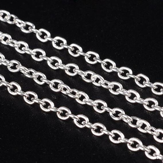 Iron Cable Chains, Unwelded, with Spool, Oval, Silver Color Plated