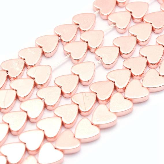 Electroplate Non-magnetic Synthetic Hematite Beads Strands, Grade AA, Long-Lasting Plated, Heart