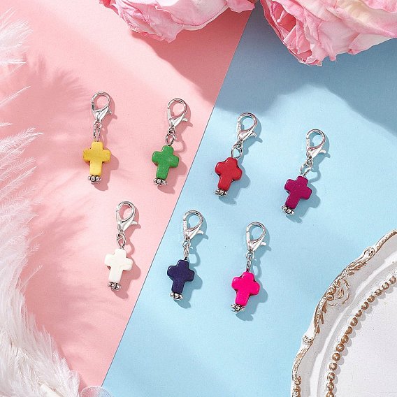 Синтетические бирюзовые подвески, перекрестной, с цинковым сплавом застежками омаров коготь