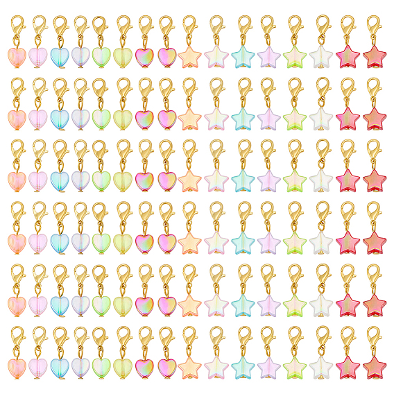 96pcs 16 styles de décorations suspendues en acrylique, avec alliage homard fermoirs pince