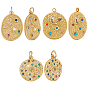 6 шт. 3 стили латунные подвески с микропаве из разноцветных кубических цирконий, с 2шт. 304 подвесками из нержавеющей стали со стразами, овальный и плоский круглый