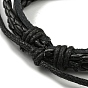 PU Leather & Waxed Cords Triple Layer Multi-strand Bracelets, Adjustable Bracelet with Alloy Spikes