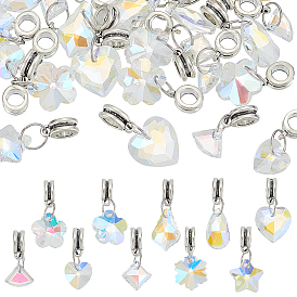 30 шт. 10 стили гальванизированные стеклянные европейские подвески, Подвески с большими отверстиями, Сплав с поручительств, разнообразные, античное серебро