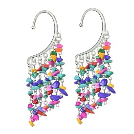 Colorful Synthetic Turquoise Chips Tassel Earrings, Alloy Cuff Earrings, Climber Wrap Around Earrings for Women