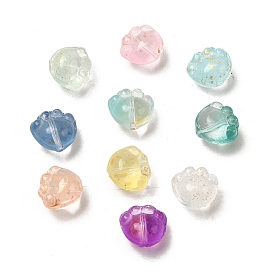 Прозрачные стеклянные бусины, отпечаток лапы, с блеском порошок