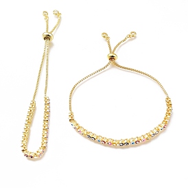 Evil Eye Brass Enamel Slider Bracelets, Bolo Bracelets, with Clear Cubic Zirconia and Box Chains, Golden