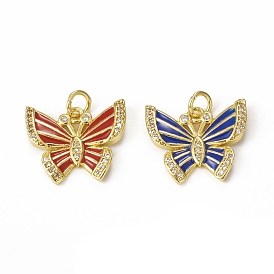 Brass Micro Pave Cubic Zirconia Pendants, with Jump Ring, Enamel Style, Butterfly Charm, Golden