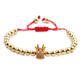 Crown Adjustable Red String Bracelet with Micro Inlaid Zirconia Stones