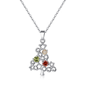 Delicate Christmas Tree Necklace with Star Pendant - Elegant, Rhinestone, Christmas Jewelry.