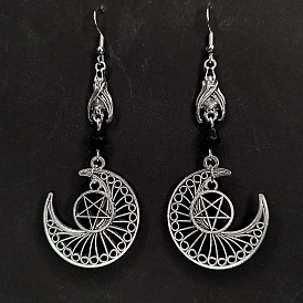 Moon Earrings with Pentagram - Boho Style, Dainty, Celestial Jewelry.