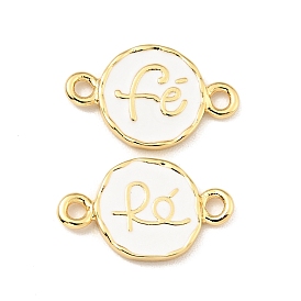 Brass with Enamel Connector Charms, Flat Round with Word, Cadmium Free & Lead Free, Long-Lasting Plated