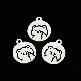 Alloy Spray Painted Enamel Pendants, Cadmium Free & Lead Free, Flat Round with Bear