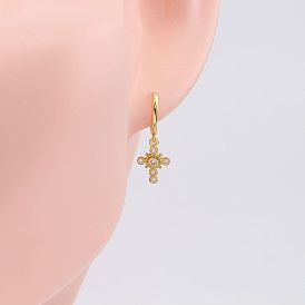 Fashionable European and American S925 pure silver temperament personality micro-set stone cross earrings