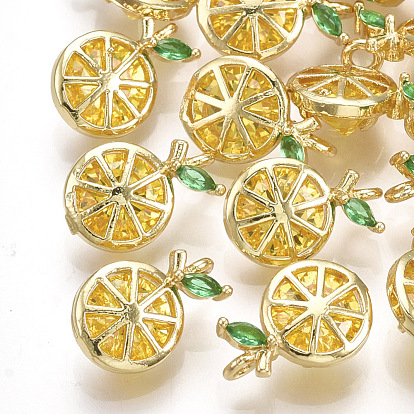 Brass Cubic Zirconia Charms, Lemon, Gold, Real 18K Gold Plated