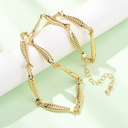 Цепочка из латуни с микропаве из прозрачных кубических цирконий в форме рыбьего звена, долговечный, без кадмия и без свинца, стойки покрытие