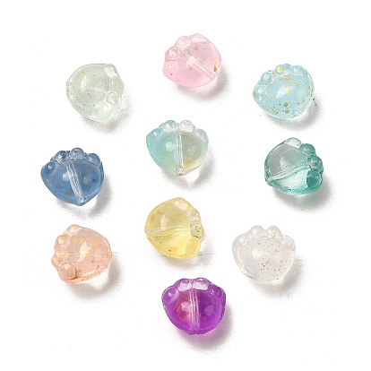 Прозрачные стеклянные бусины, отпечаток лапы, с блеском порошок