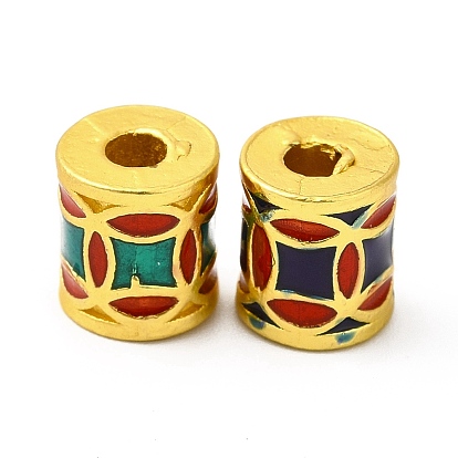Alloy Enamel Beads, Rack Plating, Column with Coin Pattern, Matte Gold Color