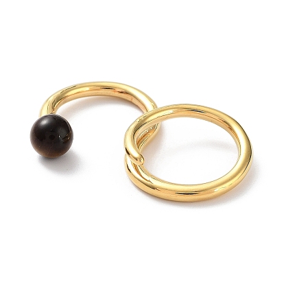 Natural Mixed Gemstone Double Rings, Golden 304 Stainless Steel Wire Cuff Ring