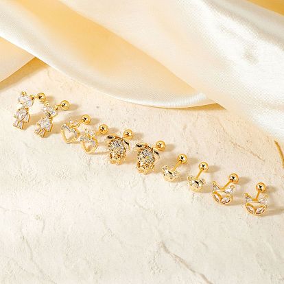 Нежные мультяшные ежедневные дорожные серьги из латуни с паве из прозрачного кубического циркония для крепления на хрящ