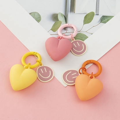 Love Heart Alloy Pendant Keychains with Smiling Face Charms, for Couple Bags Jewelry Accessories